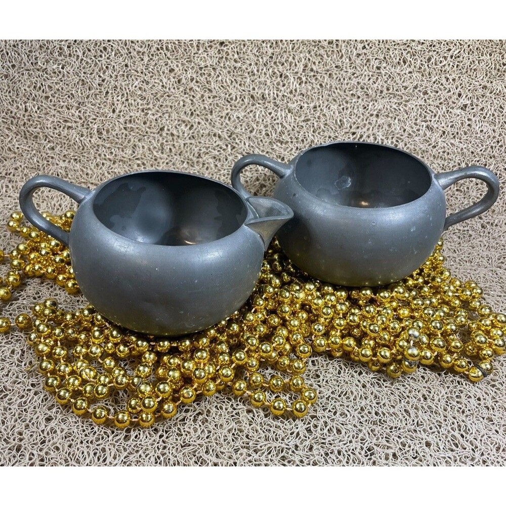 TRADE CONTINENTAL MARK 823 PEWTER SUGAR BOWL & CREAMER